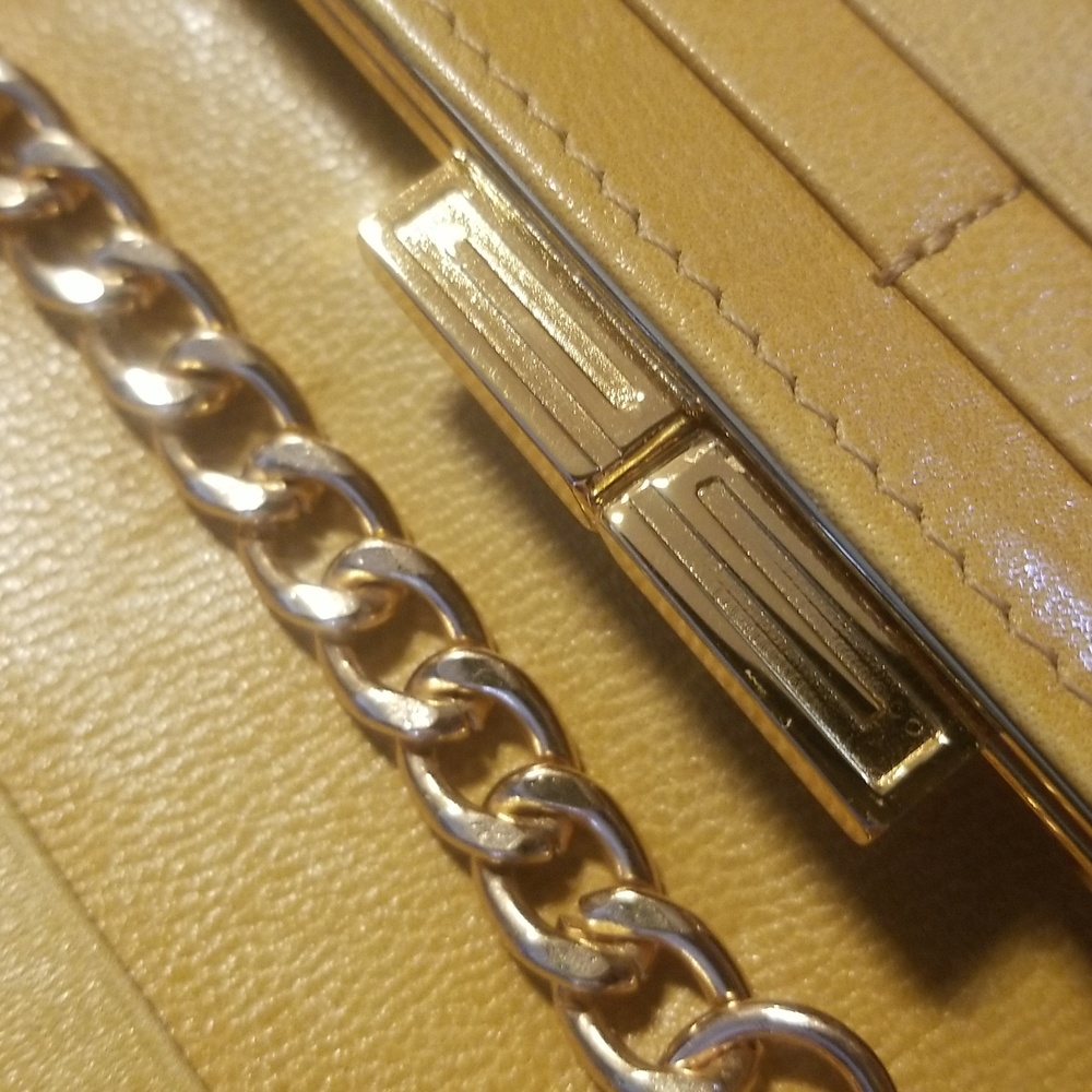 GIVENCHY Long Wallet Leather Kiss Lock Yellow Designer Women's Clutch With Chain - Picture 17 of 17